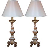 Antique Pair of Italian Baroque Style Painted 
Parcel Gilt Prickets