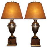 Pair of Neoclassical  Patinated & Gilt Metal Urn Form Table Lamp