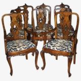 Set of Eight English Rococo Style Walnut Dining Chairs