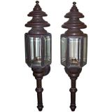 Antique Pair of Oversized Victorian Style Patinated Metal Wall Lanterns