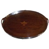 George III Style Sterling and Inlaid Mahogany Tea Tray