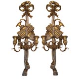 Used Pair of Neoclassical Style Giltwood & Silvered Two Light Sconces