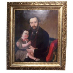 American School Oil on Canvas Portrait of a Gentleman and Child