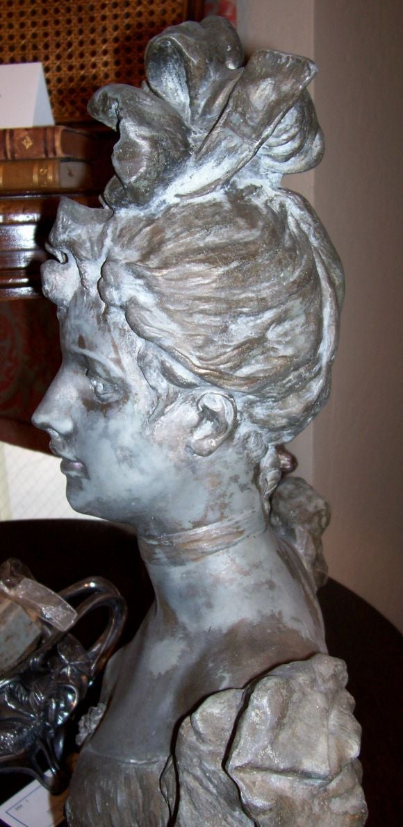 French Art Nouveau Spelter Bust of a Young Woman