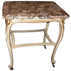 Louis XV Style Paint Decorated Giltwood Marble Top Side Table