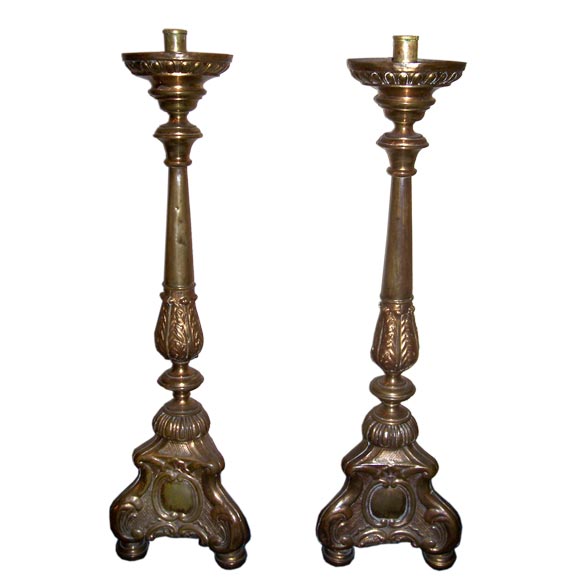 Pair of Swedish Baroque Gilt Brass Pricket Sticks