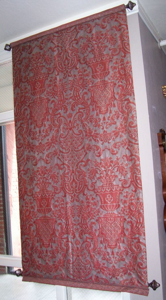 Mounted Vintage Fortuny Fabric Panel on Rods