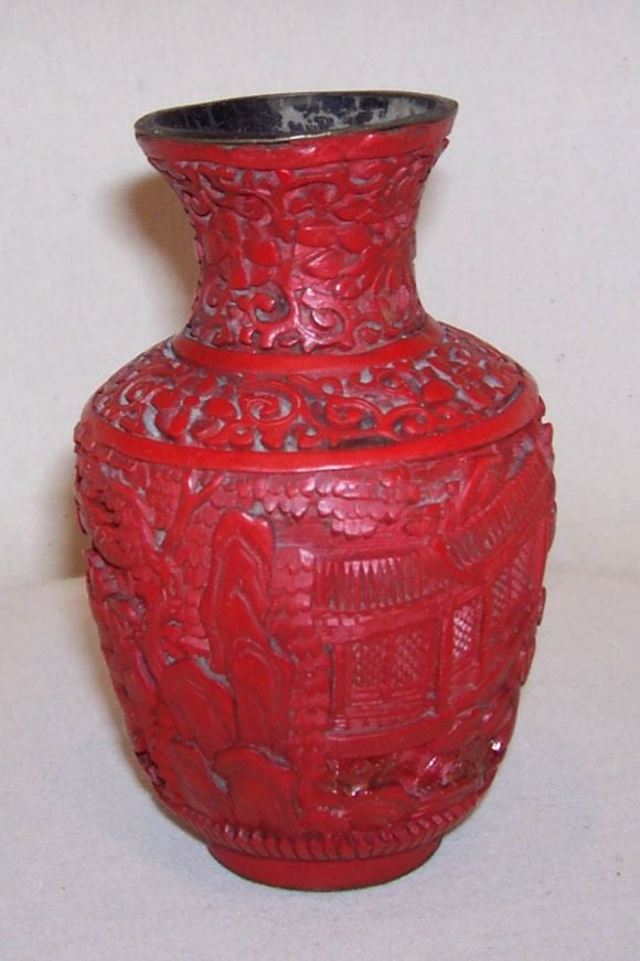Group of Two Chinese Carved Red Lacquer Decorations In Good Condition For Sale In San Francisco, CA