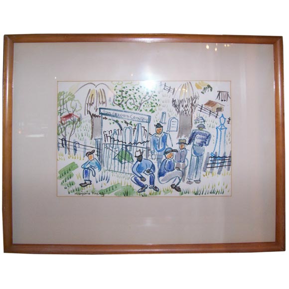 Framed Watercolor on Paper: ‘San Joaquin Cemetery’ For Sale