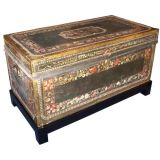 Chinese Export Polychrome  Leather & Brass Mounted Trunk