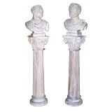 Italian Neoclassical Style Busts of Caesar & Homer on Pedestals