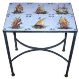 Delftware Tile Top Steel Side Table