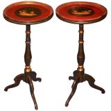 Pair of Gustavian Painted Tole Tray-Topped Candle Stand