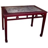 Chinese Marble Inset Stained Hardwood Center Table