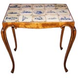 Rococo Style Walnut Side Table Inset with Delft Tiles