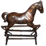 French Relief-Pressed and Patinated Metal Rocking Horse
