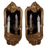 Pair of Rococo Style Giltwood Mirrored Sconces