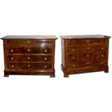 Pair of Louis Philippe Period Burl Walnut Marble Top Commodes