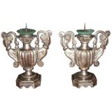 Pair of Italian Rococo Silvered Wood Candle Prickets