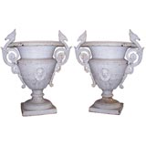 Pair of Neoclassical Style Painted Cast Iron Urns