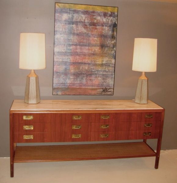 Marble Top Sideboard With Caned Shelf