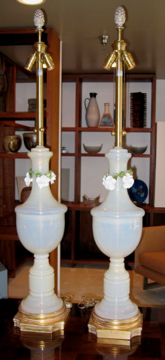 American Pair of Monumental Murano Glass Barovier and Tosso Lamps
