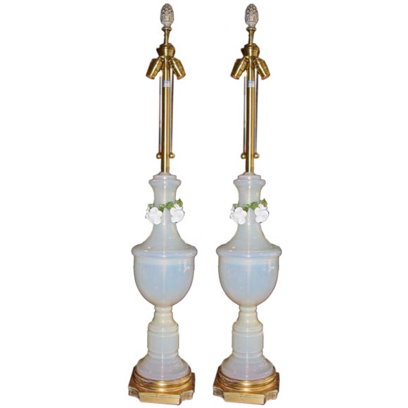 Pair of Monumental Murano Glass Barovier and Tosso Lamps
