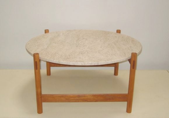 Arne Vodder Oak and Travertine Cocktail Table