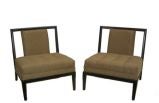 Retro Pair of Green Striped "Bel-Air" Slipper Chairs