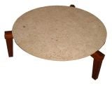 Travertine and Rosewood Cocktail Table
