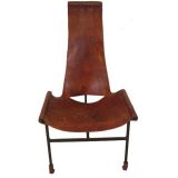 Vintage Leather & Iron Side Chair by Don Wenger