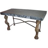 Thick Bluestone Console Table with Iron Griffin Supports