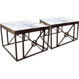 Pair of Iron Based Coffee Tables with Wood Tops