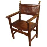 Spanish 18th Century Walnut 
Leather Armchair