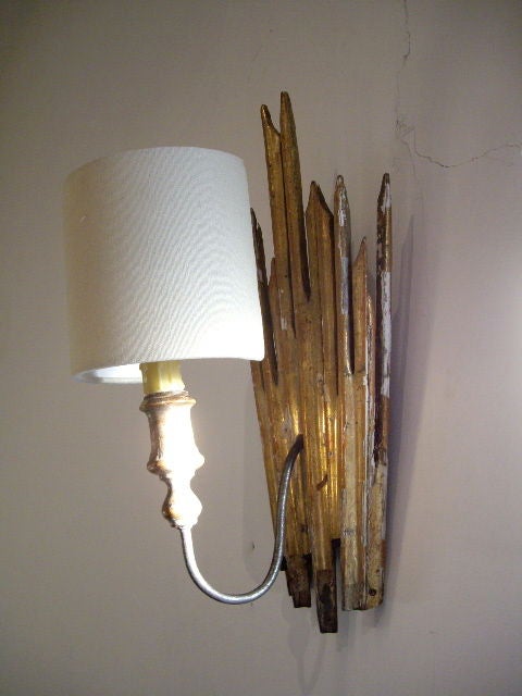 Pair of Gilt Wood Architectural Sconces