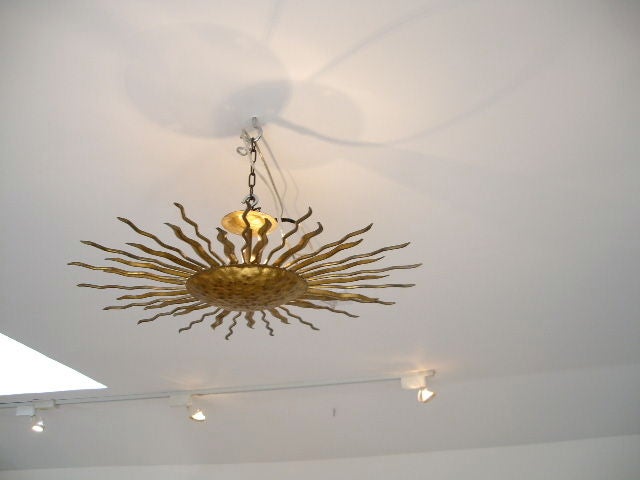 20th Century Gilt Metal 1940's Ceiling Fixture