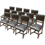 Antique Set of Twelve Italian Leather Dining Chairs