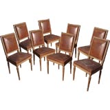 Set of Late 19th Century Beechwood 
Leather Dining Chairs