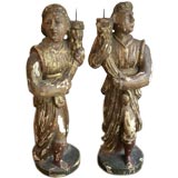 Pair 17th Century Carved Italian Figural Candlesticks
