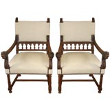 pair 19th century walnut armchairs