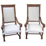 Antique pair 19c italian walnut armchairs