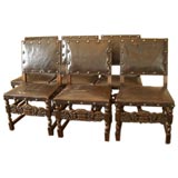 Set of Six Portuguese Large Scale Leather Dining Chairs