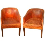 Pair of  Leather Barrel Chairs