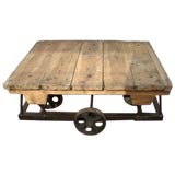 Antique Belgian 19c Industrial Coffee Table with Wheels