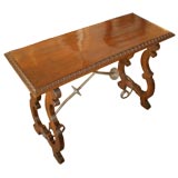 Spanish Console Table with Iron Stretcher Antique Spanish Console Table with Iron Stretcher