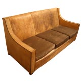 French 1940s Leather Sofa with Nailhead Detail