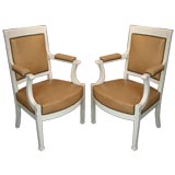 Pair French White Lacquered 1950s Arm Chairs