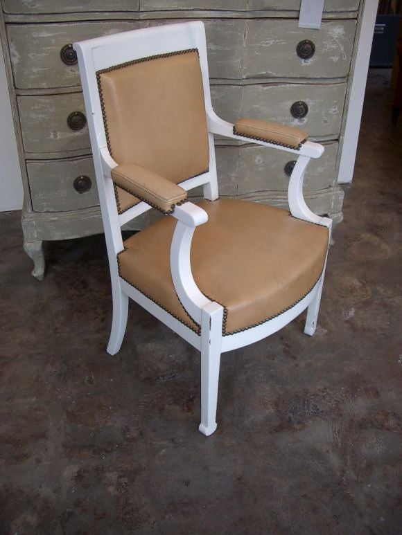 20th Century Pair French White Lacquered 1950s Arm Chairs