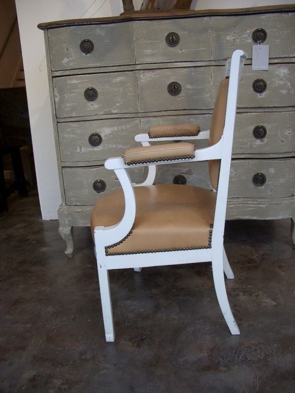 Pair French White Lacquered 1950s Arm Chairs 1