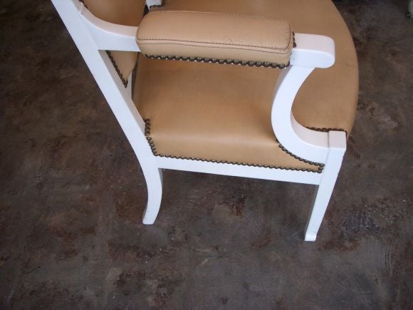 Pair French White Lacquered 1950s Arm Chairs 2